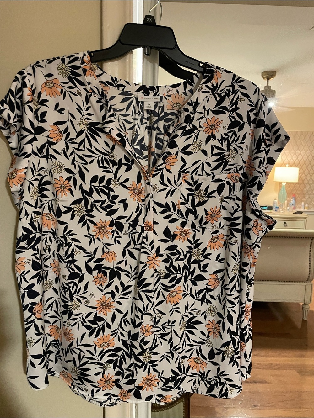 Women's Peach Floral Print Short Sleeve Top